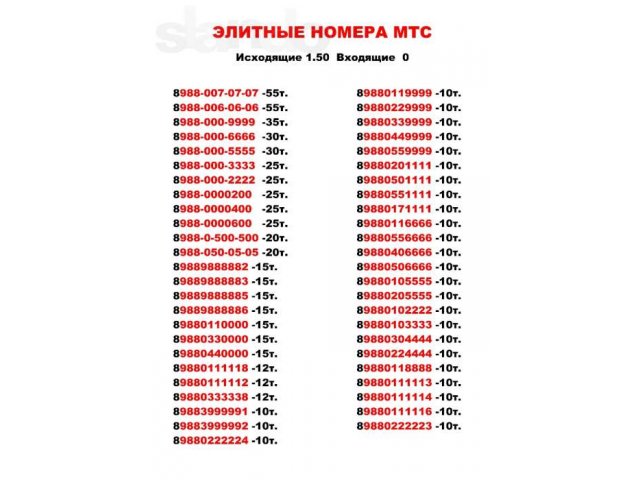 Свободные номера мтс