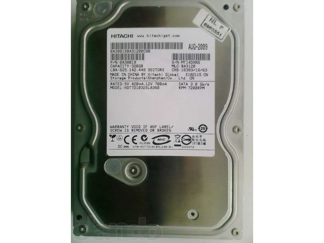 Высоконадёжный хард-диск Hitachi 320 GB в городе Миасс, фото 1, стоимость: 1 000 руб.