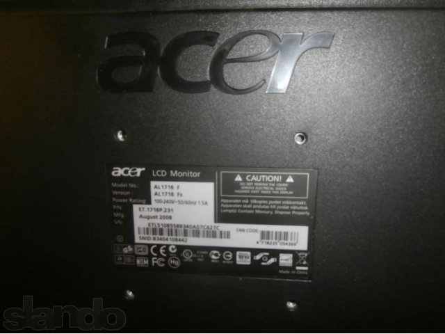 продам отличный монитор ACER AL1716 в городе Железнодорожный, фото 2, Московская область