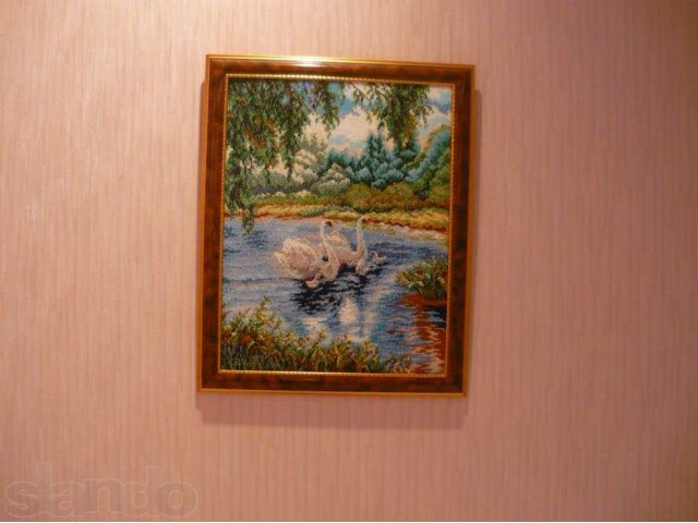 Картина из чешского бисера Лебеди в пруду в городе Оренбург, фото 3, Поделки и рукоделие