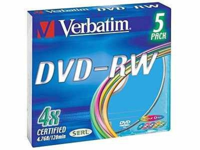 Диск DVD-RW VERBATIM V157SLX5/43285/43563 SlimCase,  4x/8x,  5шт,  футляр,  пленка в городе Екатеринбург, фото 1, стоимость: 260 руб.