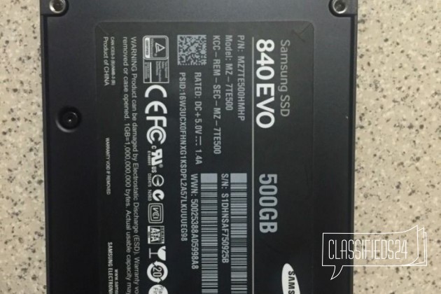 Твердотельный диск samsung SSD 840 evo 500gb в городе Екатеринбург, фото 2, Ноутбуки