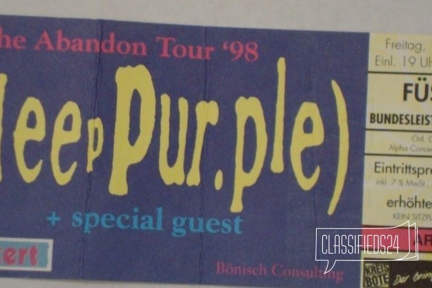 1997г билет на Дип пэпл в г. Фюссен в городе Кемерово, фото 1, телефон продавца: +7 (952) 169-13-30