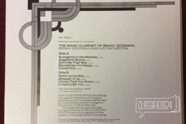 The Magic Clarinet of Benny Goodman LP mono в городе Смоленск, фото 2, телефон продавца: +7 (920) 310-13-37