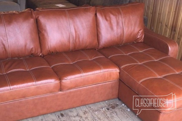 Финский кожаный диван с козеткой Новый. Раскладной в городе Тольятти, фото 2, Самарская область