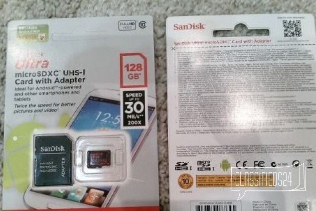 Новая карта памяти 128GB SanDisk Ultra microsdxc в городе Курган, фото 1, телефон продавца: +7 (900) 375-88-11