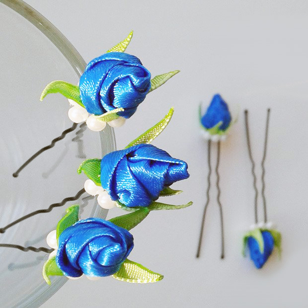 Синие цветы Шпильки для волос Ручная работа в городе Москва, фото 1, Свадебные аксессуары