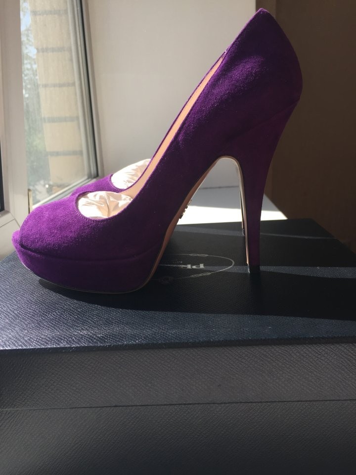 Туфли новые prada италия 39 размер замша сиреневые фиолетовые платформа 2 см каблук шпилька 11 см вн в городе Москва, фото 2, Женская обувь