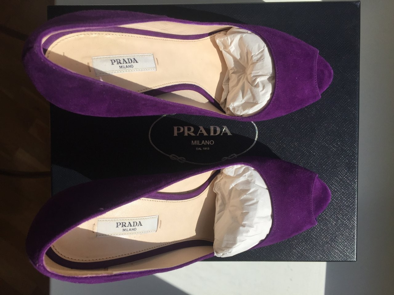 Туфли новые prada италия 39 размер замша сиреневые фиолетовые платформа 2 см каблук шпилька 11 см вн в городе Москва, фото 3, стоимость: 45 500 руб.
