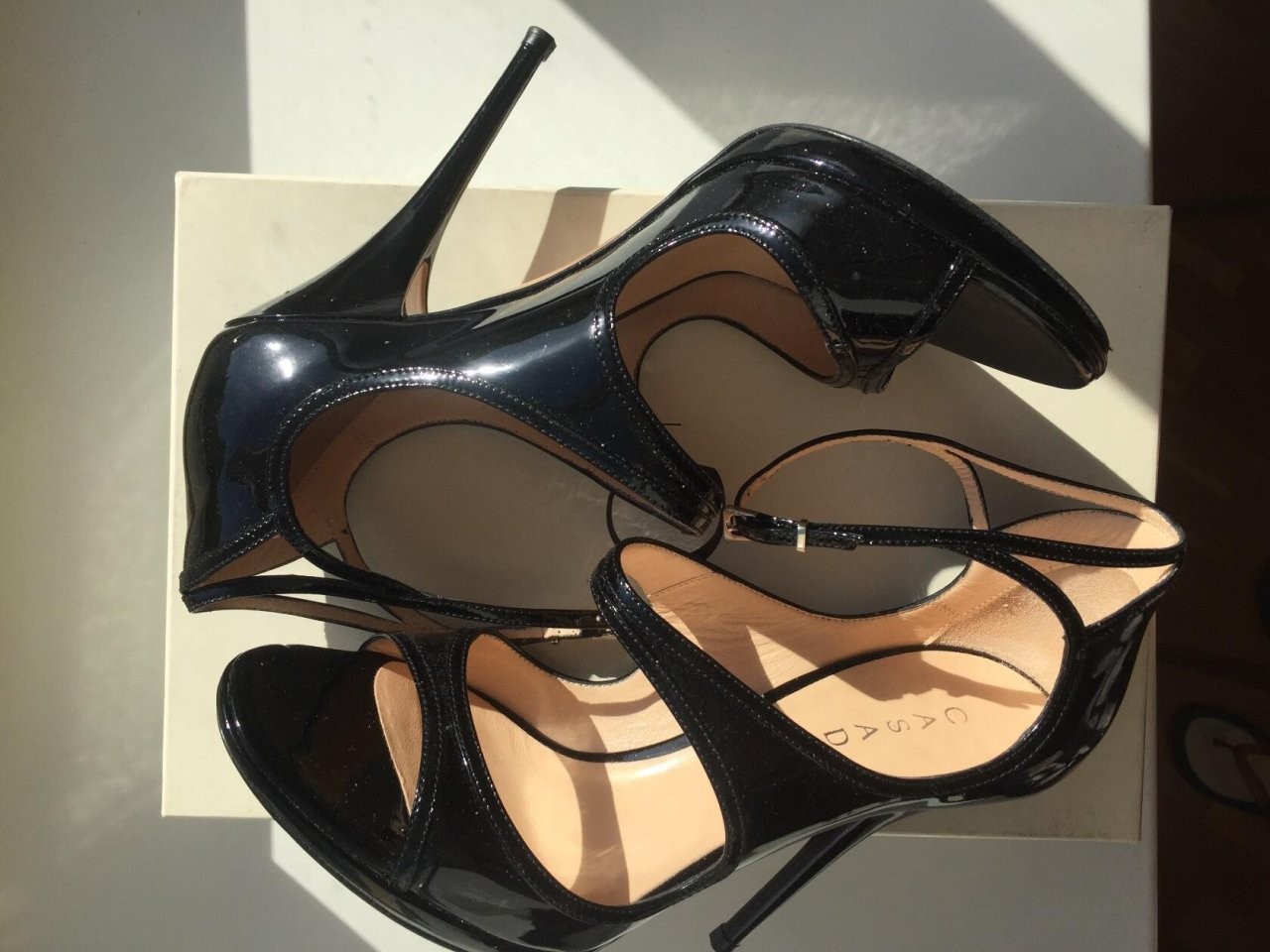Босоножки туфли casadei италия 39 размер черные лак кожа платформа 1 см каблук шпилька 11 см одевали в городе Москва, фото 1, Московская область