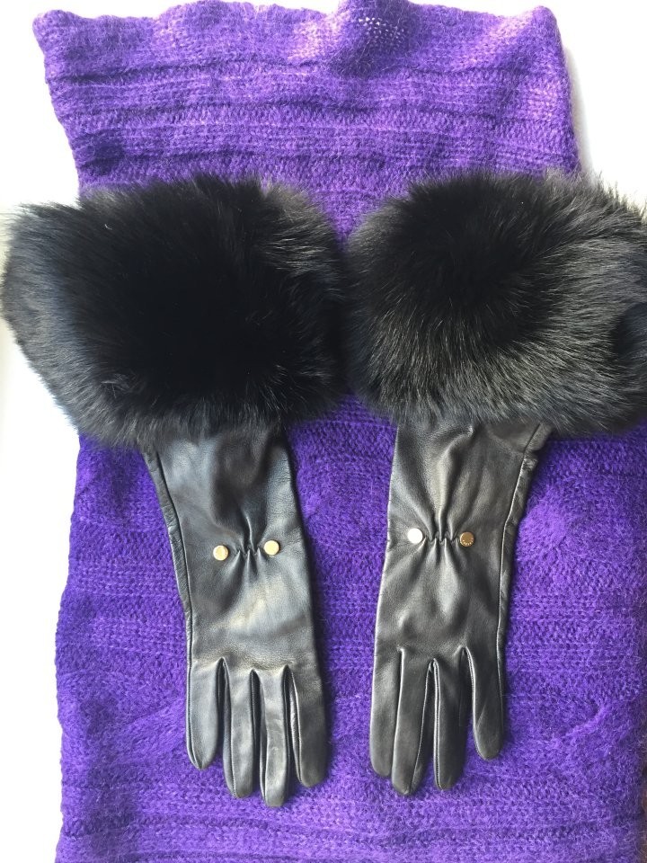 Перчатки новые versace италия кожа черные мех лиса песец двойной размер 7 7,5 44 46 s m в городе Москва, фото 1, Московская область